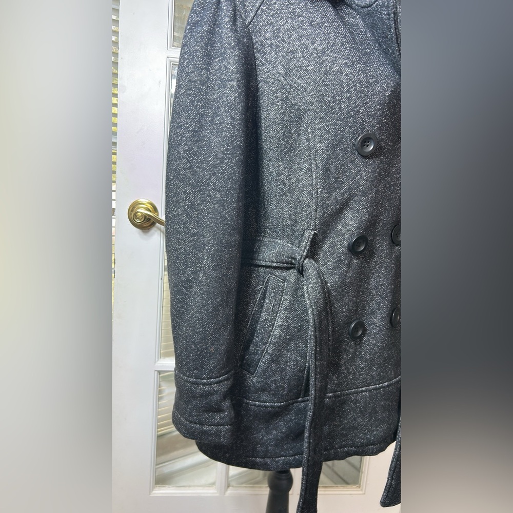 INTL details Coat Gray/Black Button Belted Pockets Mid-Length Women's L Regular - Picture 5 of 11